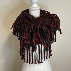 Red, Black & Blue Fringe Crochet Infinity Scarf